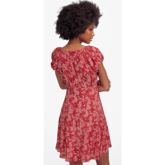 Madewell Ruched‎ Scoopneck Puff Sleeve Mini Dress in Floral Red Size 4 - Picture 5 of 13